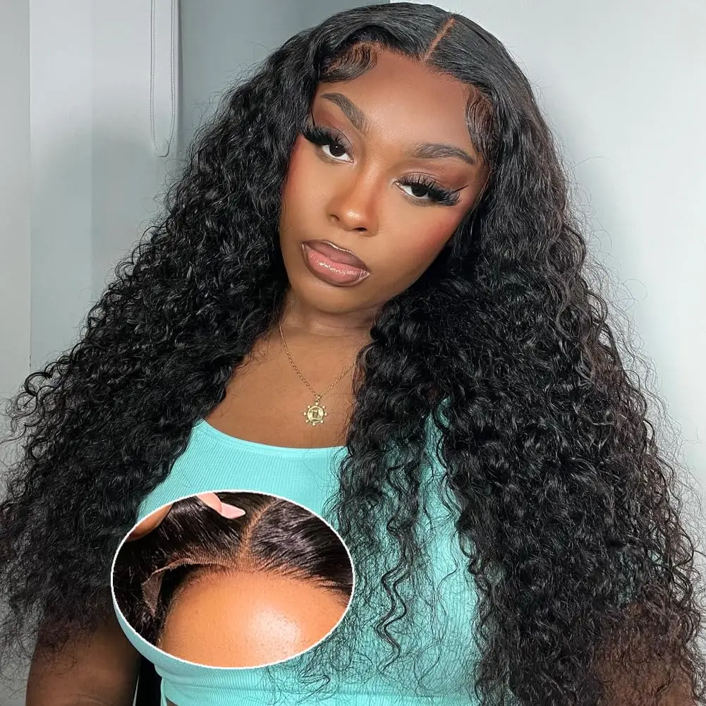 Glueless Wig Deep Wave Human Hair Wigs Ready To Wear Pre-Cut Lace Wear And Go Glueless Wigs Lace Front Human Hair Wig For Women