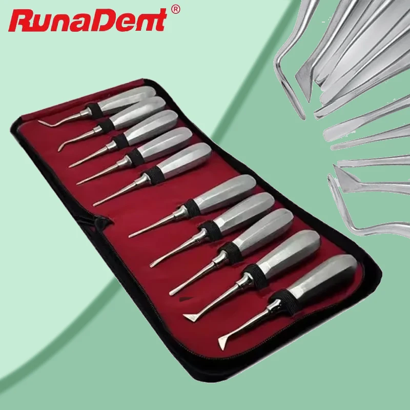 

10pcs Dental Elevator Kit Stainless Steel Tooth Extractor & Root Elevator for Oral Surgery Dental Tools