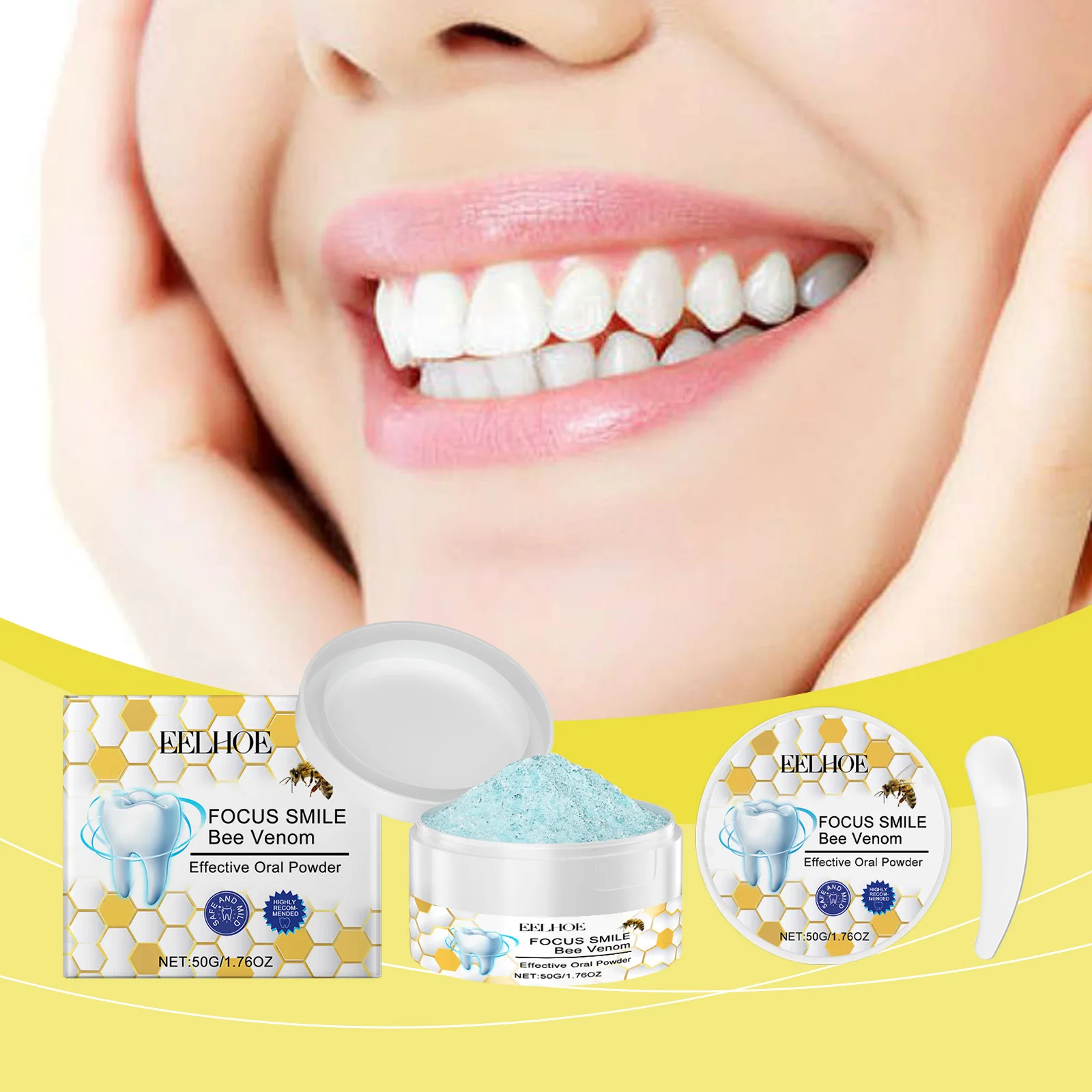 Eelhoe 50g Teeth Whitening Powder Bee Venom Remove Plaque Smoke Coffee Tea Stain Oral Clean Fresh Breath Teeth Bleaching Powder