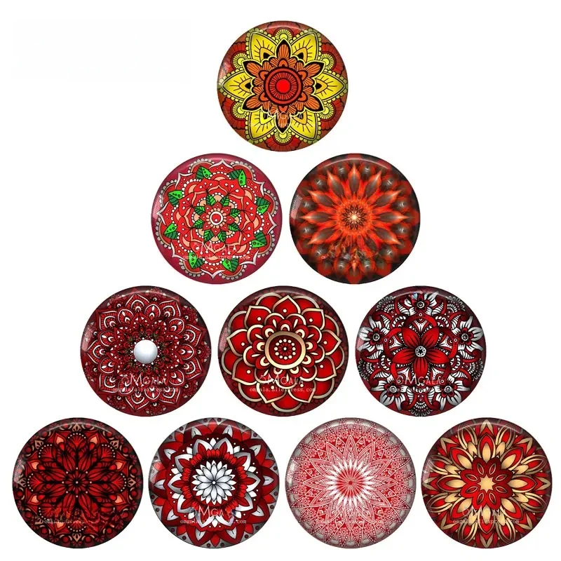 Moda Scarlet Mandala Flower Art Patterns 12mm/18mm/20mm/25mm Okrągłe zdjęcie szklany kaboszon demo płaski tył Dokonywanie ustaleń — zdjęcie 2