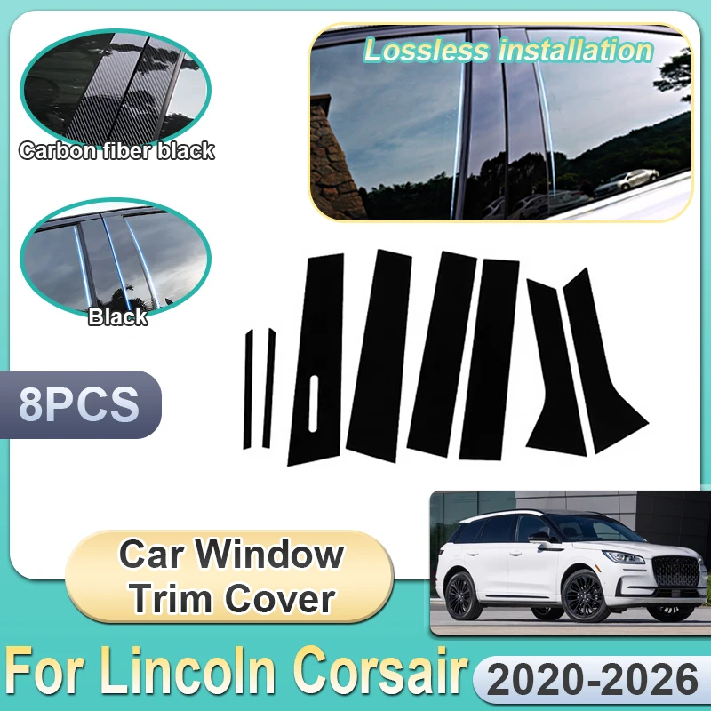 8PCS Car Center Pillar Sticker For Lincoln Corsair 2020~2026 Window Trim Cover B C Column Post Door Decal Decoration Accessories