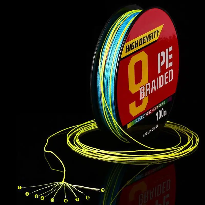 خط صيد مجدول من البولي ايثيلين بطول 100 متر، خط رئيسي مقاوم للتآكل