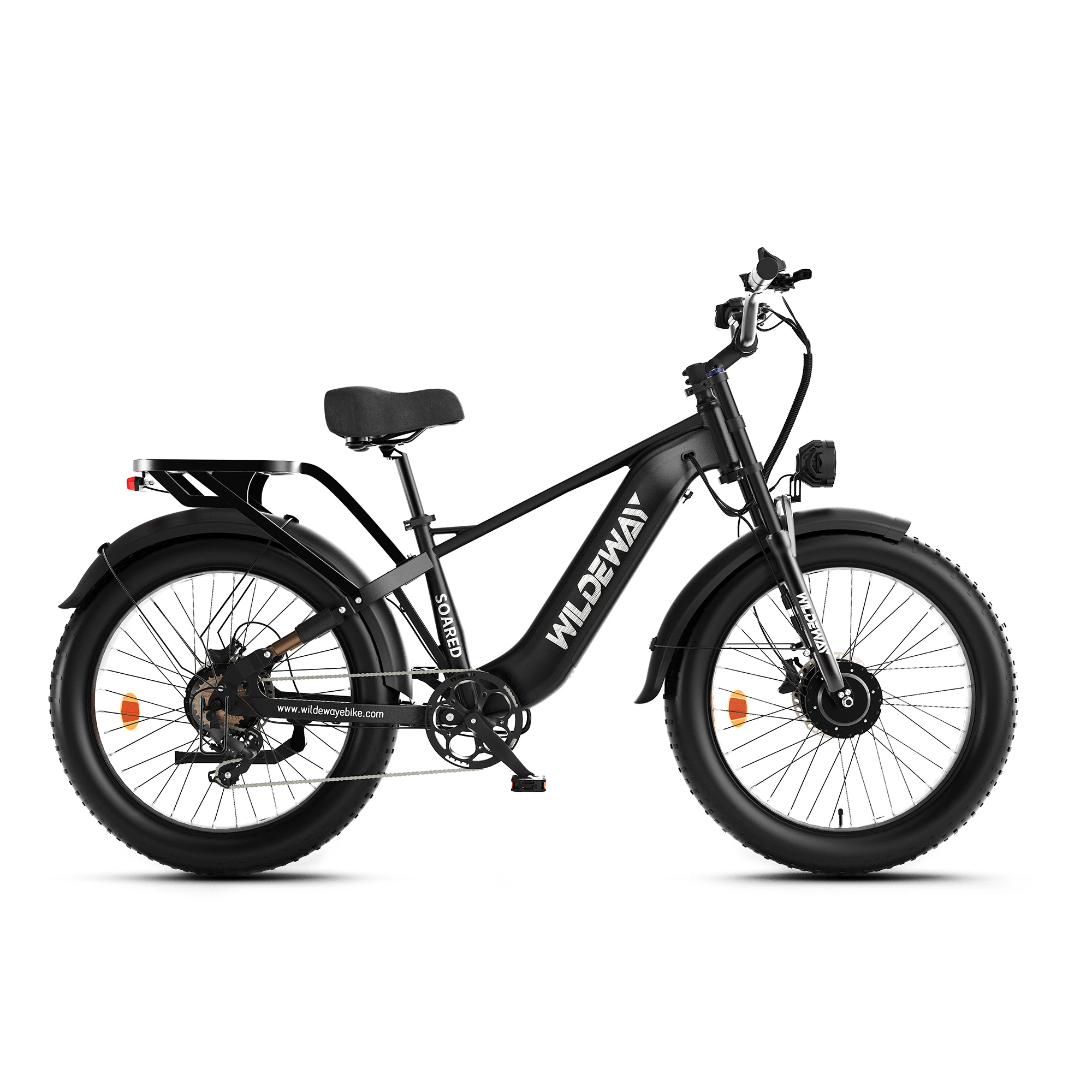 WILDEWAY SOARED 26 Zoll Fat Tire Dual Motor E-Bike für Erwachsene, Leistungsstarker Motor 48V 30Ah mit Abnehmbarem Akku, 100-130km Reichweite, Vollfederung, Hydraulische Scheibenbremsen,