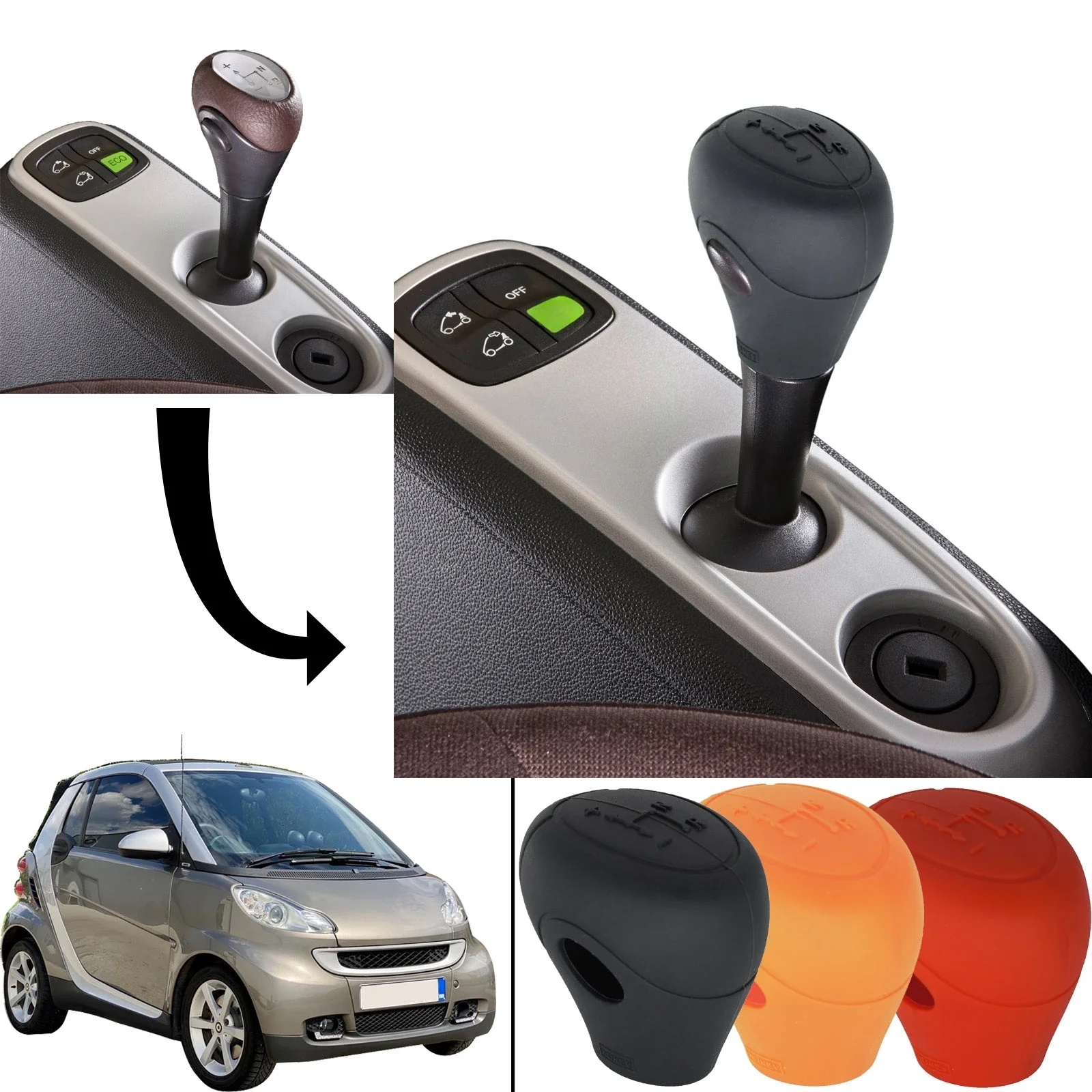 Couvercle de pommeau de levier de vitesse de voiture pour Smart Fortwo, Forfour, Cabrio, Roadster 450, 451, série 452, étui de tête en silicone, protecteur de manchon
