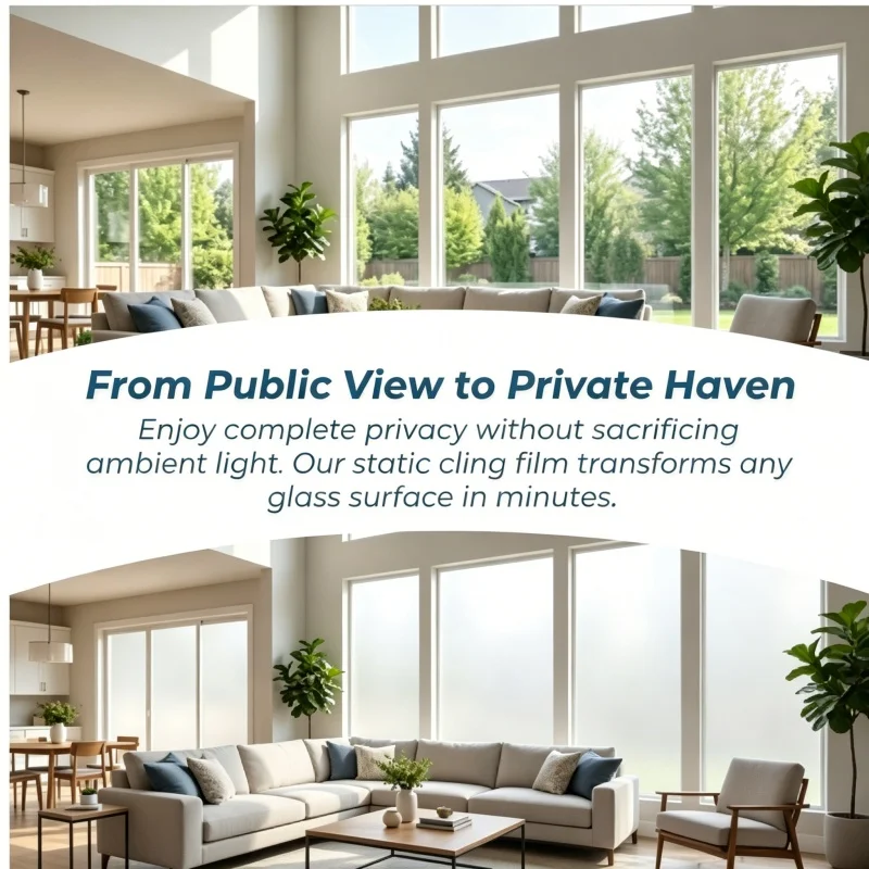 Window Privacy Film Non-Adhesive White Glass Window Film Static Cling Heat Blocking Stickers for Home