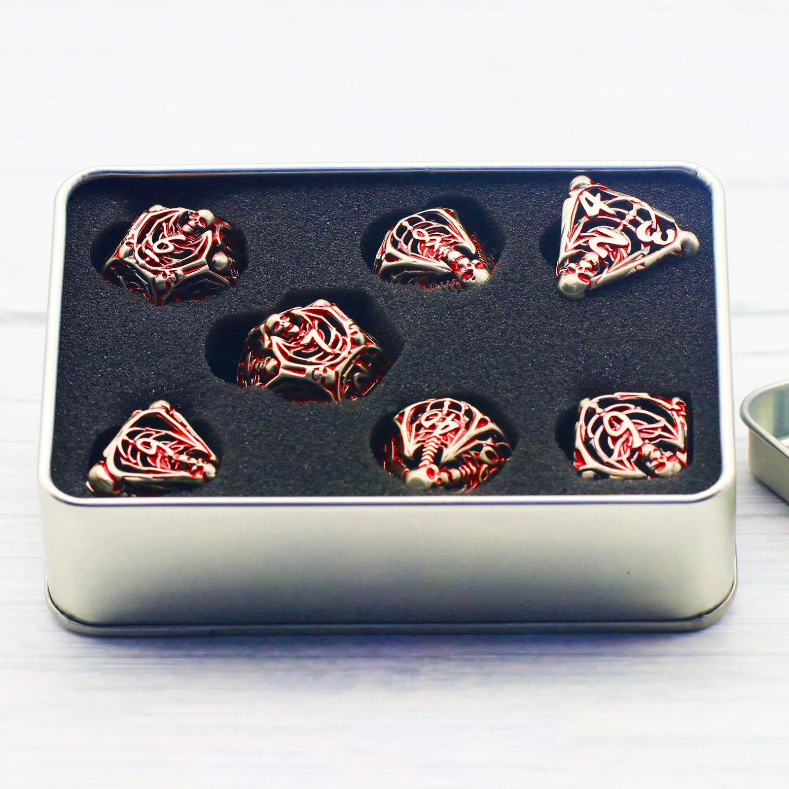 Polyhedral Hollow Skull Dice Set, Metal Dice, Table Game, Dungeons and Dragons, RPG