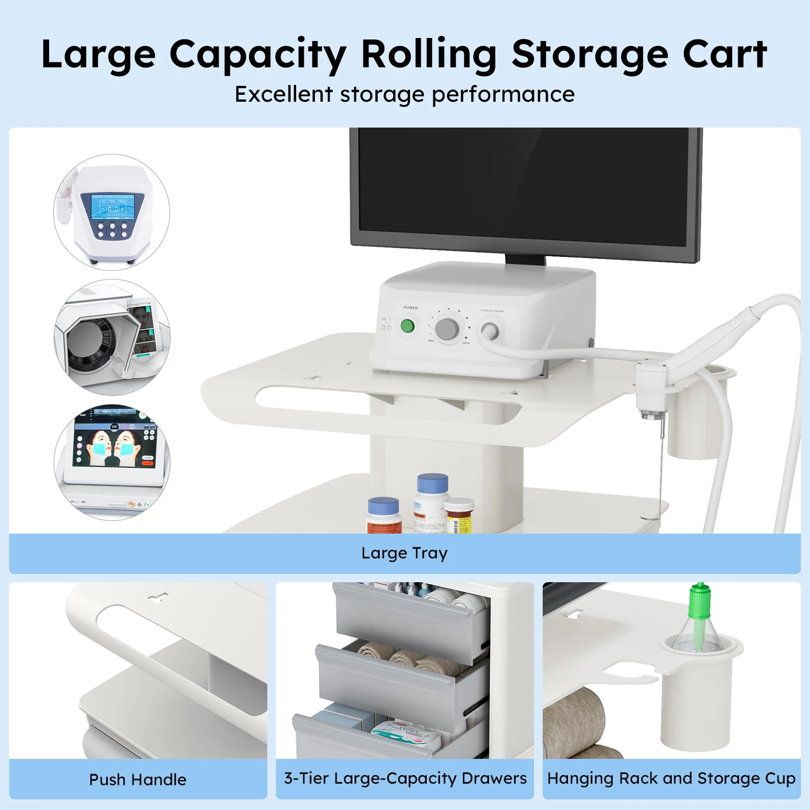 Mobile Ultrasound Trolley Cart Portable Ultrasound Imaging Scanner Vehicle Medical Beauty Storage Cart 110LBS Load with 4 Wheels