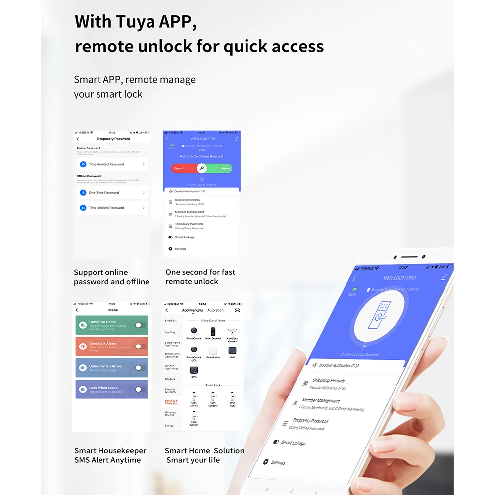 Zemismart Tuya WiFi Smart Fingerprint Door Lock IP64 Outdoor Home Security Lock Password IC Cards Key Required App Unlock