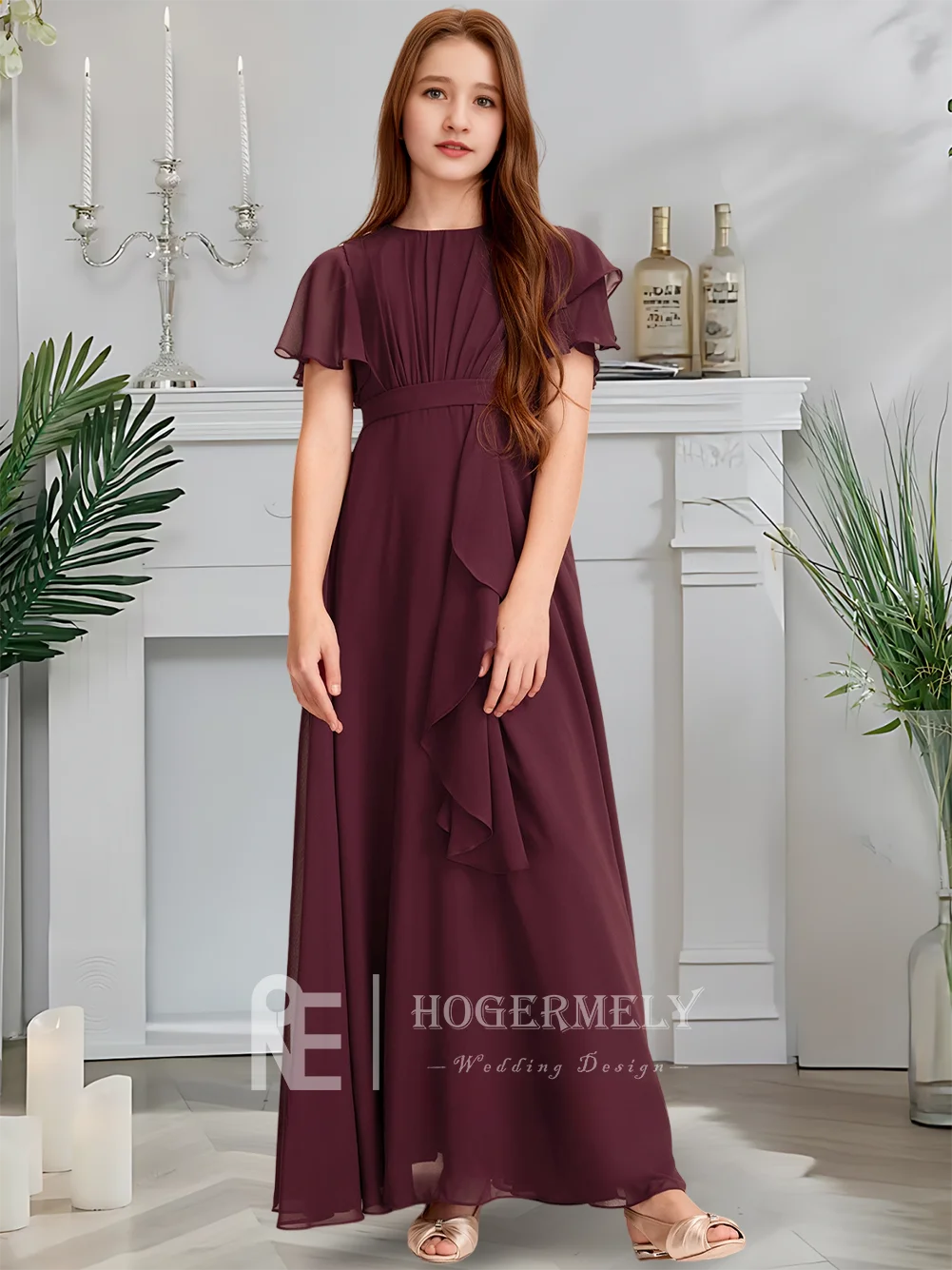 Роскошное платье подружки невесты для юниоров, платье русалки с цветочным узором для девочек, шифоновое платье длиной до пола с каскадными оборками, свадебное платье