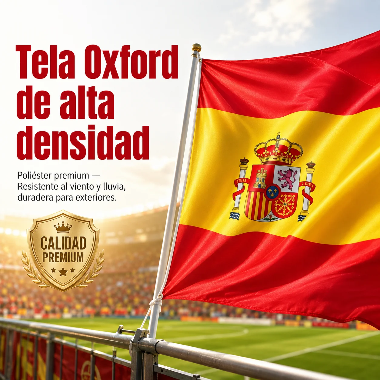 Bandera de España Premium 60×90cm / 90×150cm, Tela Oxford de Alta Densidad, Poliéster Resistente al Viento y Lluvia, Colores Vivos y Protección UV, Ojales Reforzados, Ideal para Balcones, Eventos