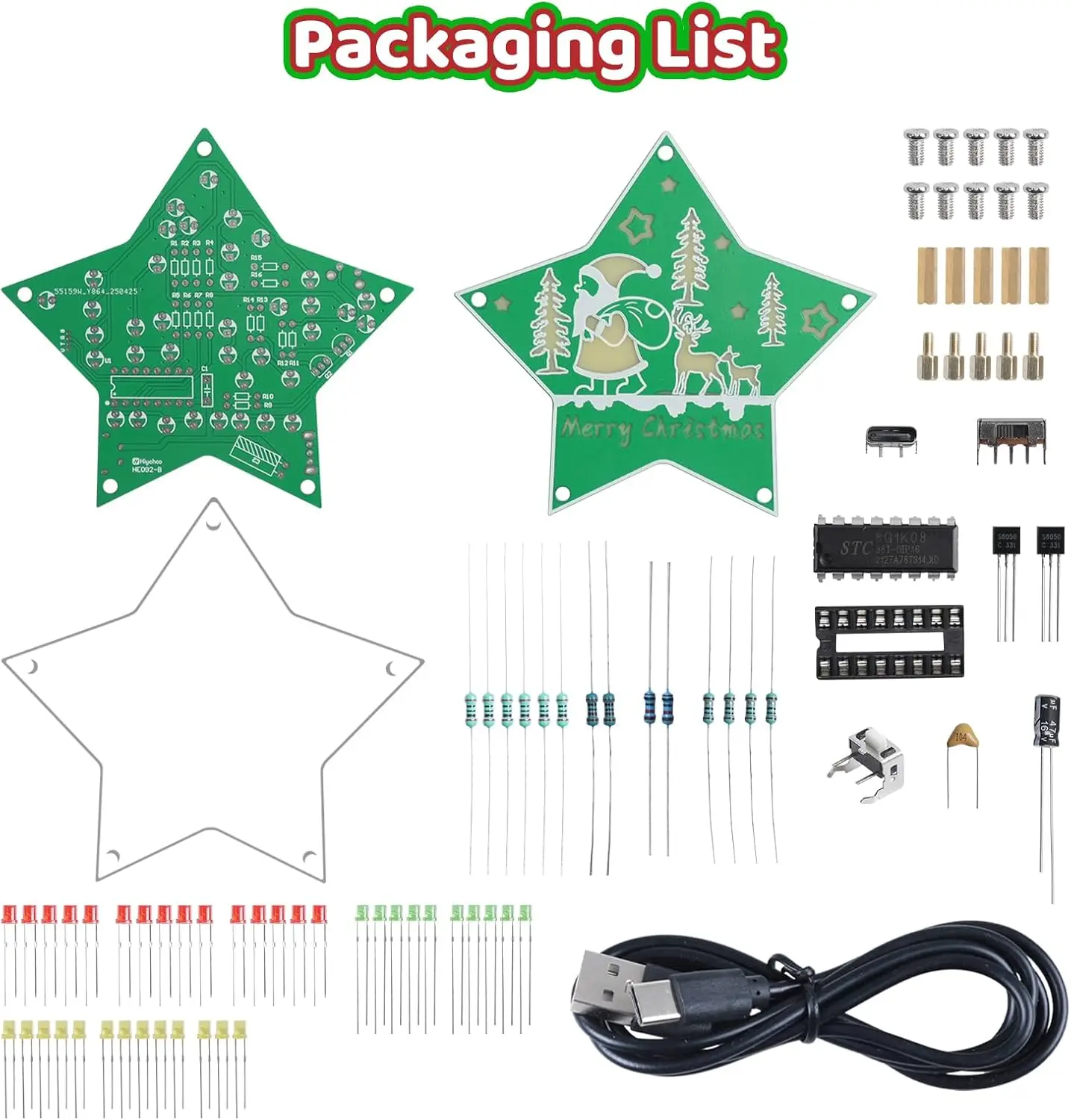 DIY Five-pointed Star Christmas Light Soldering Project Colorful LED Santa Electronics Kit for STEM Learning Xmas Gift & Decor