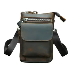 Riñonera de cuero genuino para hombre, bolsa de viaje para motocicleta, cinturón de pierna, con gancho, 7 pulgadas