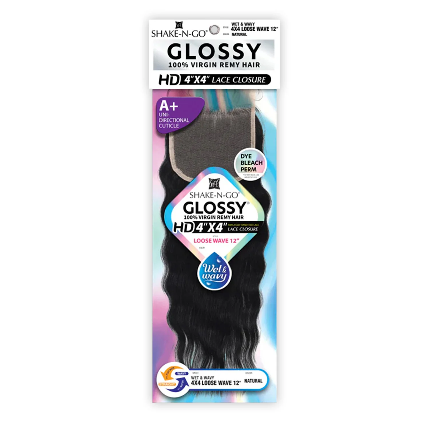 

Волосы Shake-N-Go Virgin Remy HD с кружевной застежкой, глянцевые, влажные, волнистые, 4X4, свободные волны, 12 дюймов