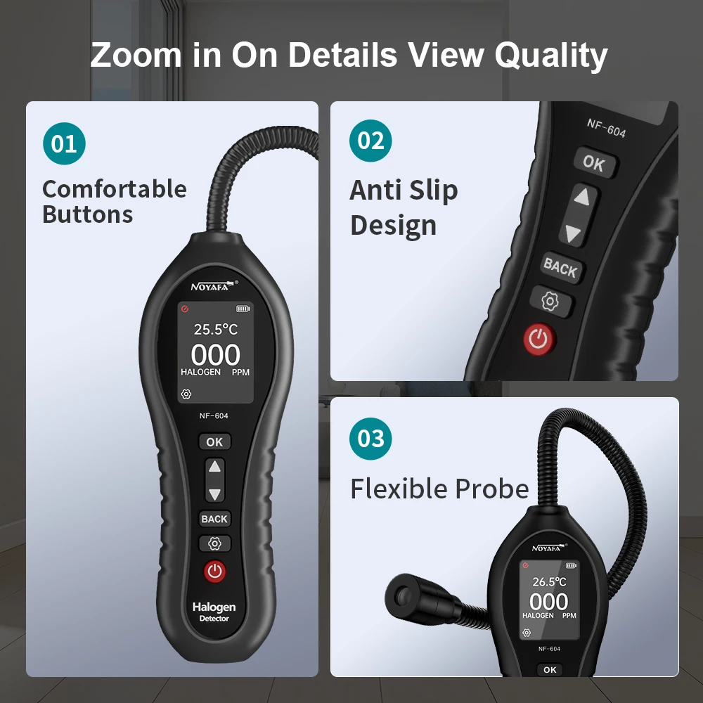 Noyafa Koelmiddellekdetector NF-604 Halogeenlekdetector LCD-scherm Freon Lekkagetester CFCS HCFCS HFCS Koelmiddeldetectie