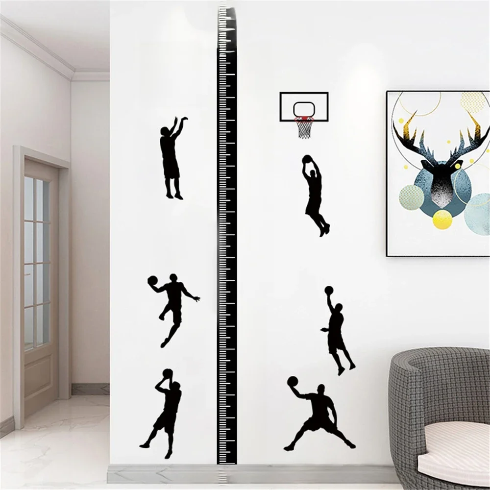 Autocollants de hauteur de basket-ball pour chambre d'enfants, décoration de chambre de garçons, règle de mesure de la hauteur, autocollant mural auto-adhésif