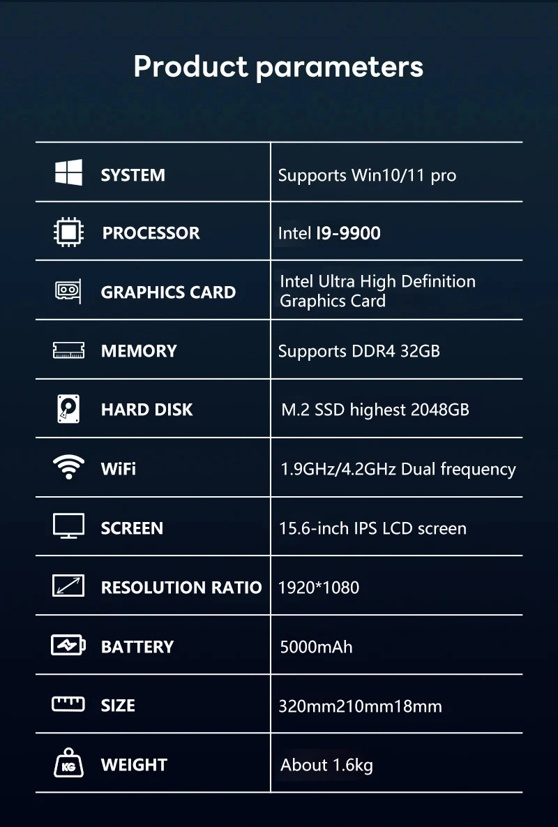 2026 Portable Laptop Windows 11 Intel Core I9-9900HK 15.6 Inch 32GB RAM 512GB/2TB SSD Office Laptops 1920*1080P Fingerprint Unlock Notebook