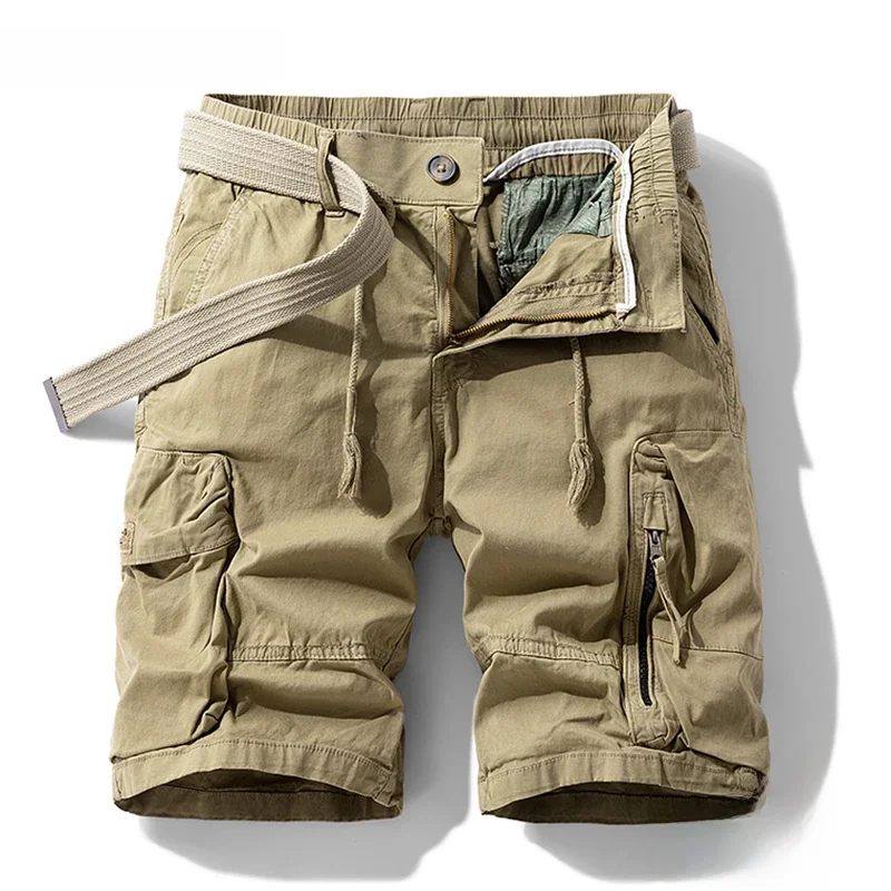 Letnie męskie bawełniane szorty Cargo Man Beach Jogger Outdoor Multi Pocket Short Pants Męskie luźne bermudy Solid Vintage Classic Shorts — zdjęcie 2