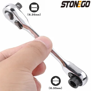 STONEGO 미니 더블 헤드 래칫 렌치, 1/4 인치 드라이브 소켓 및 스크루드라이버 비트 드라이버, 퀵 릴리스 래칫 렌치
