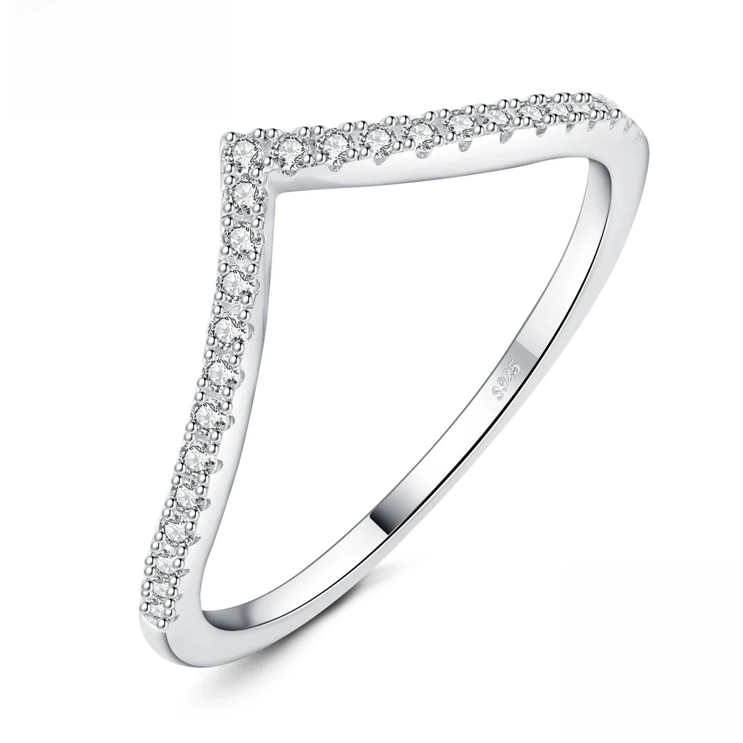 JewelryPalace 5A CZ V Half Eternity Stakable 925 Sterling Silver Wedding Band Ring dla kobiety Prezent rocznicowy Drobna biżuteria — zdjęcie 2