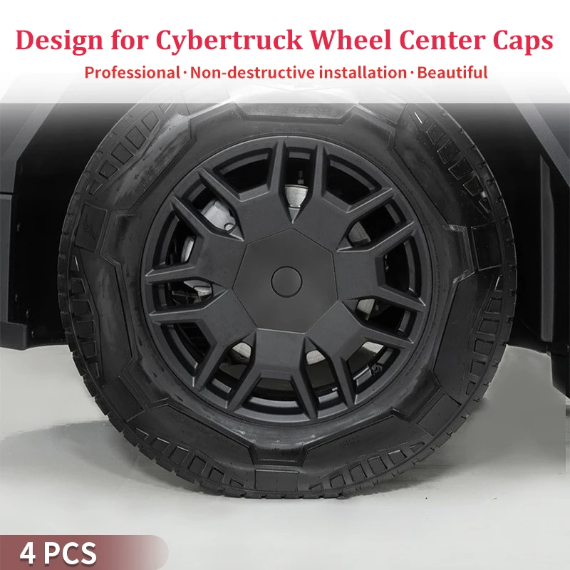 Design for Tesla Cybertruck Center Hub Cover Set for Factory Wheels Rust Resistant Removable ABS Hub Center Caps (4pcs/Set)