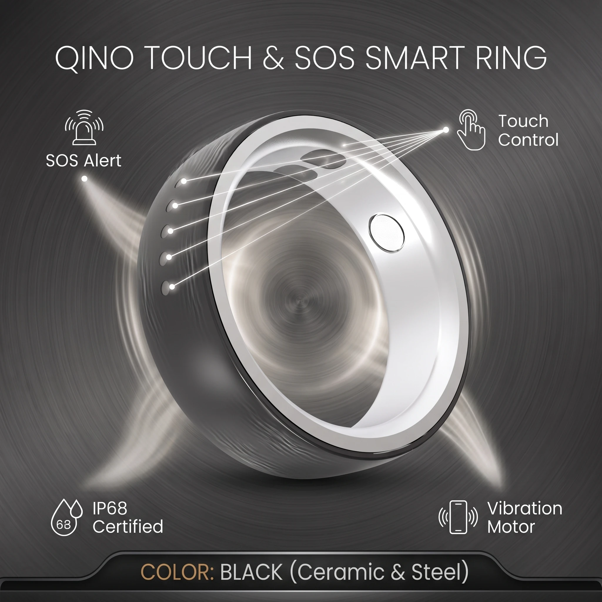 QY13 Smart Ring Heart Rate Blood Oxygen Sleep Activity Tracker Vibration Alerts SOS 5ATM Waterproof 4-6 Day Battery