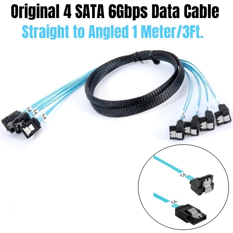 

4 SATA3.0 1 Meter Straight to Angled SATAIII SAS 7Pin 6Gbps Data Cable for NAS, BTC Mining, HDD SSD, Optical Drive, Server Host