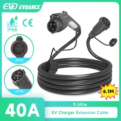 Evdance Draagbare Ev-Laders Verlengen Kabel 40a 21ft 9,6kw Auto Elektrische Apparaten Compatibel Alle Sae J1772 Elektrische Auto-Opladers