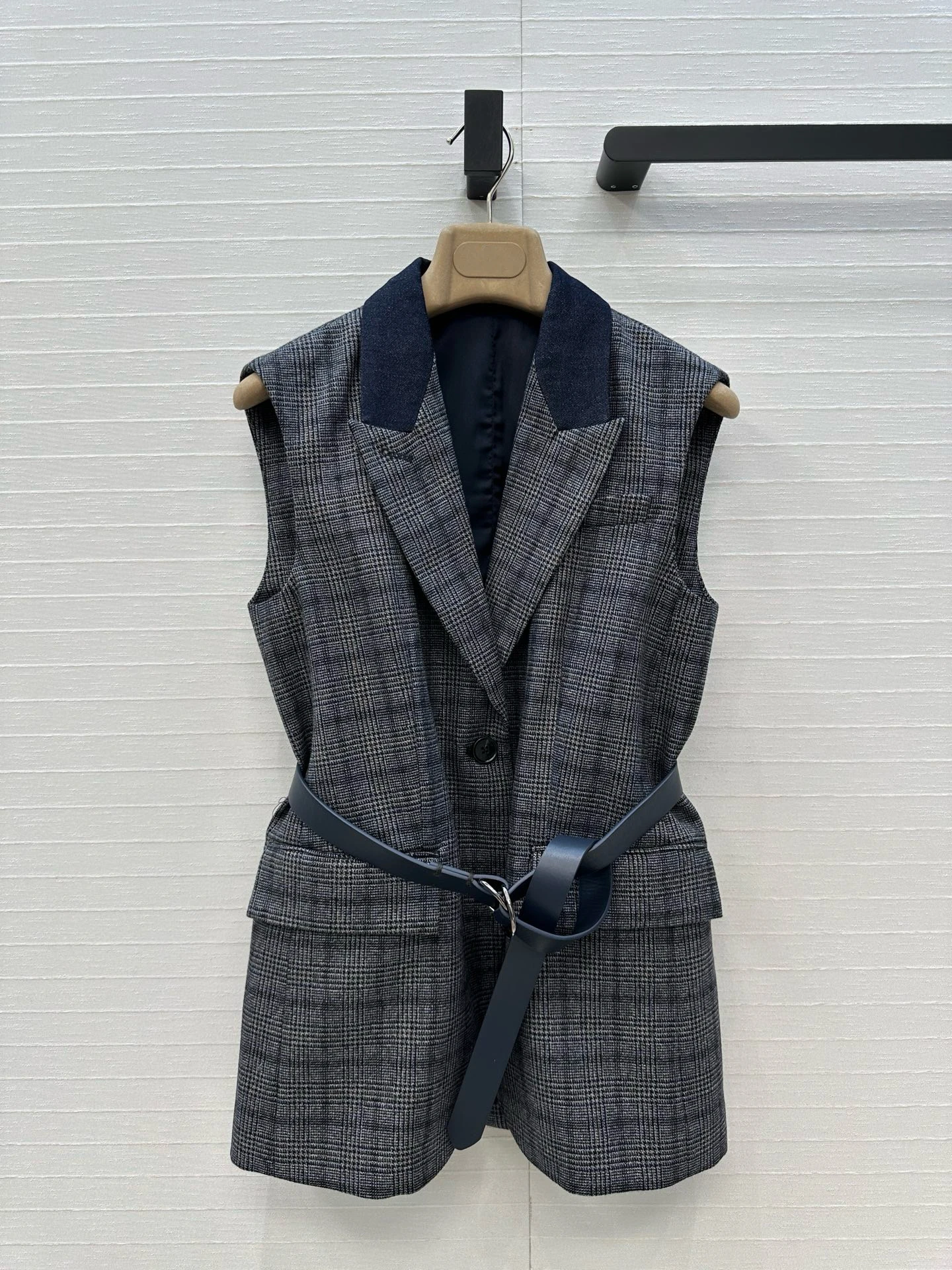 

2025 Early Autumn New Grey Blue Blended Wool Check Suit Vest 308