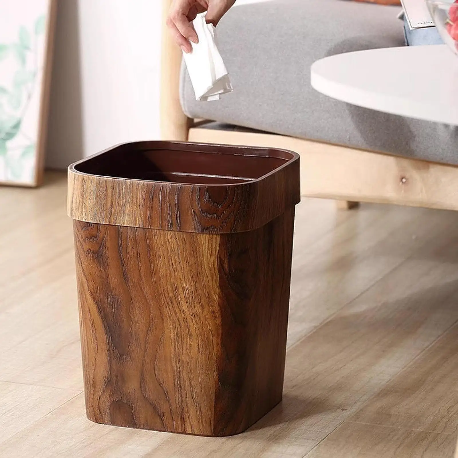 Wood Grain Trash Can Leak Proof Garbage Bin Living Room Wastebasket for Home Kitchen Office Bathroom  Trash Can