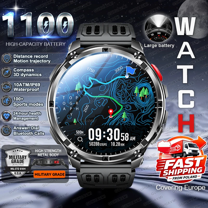 Smartwatch militar táctico IP68 1100mAh