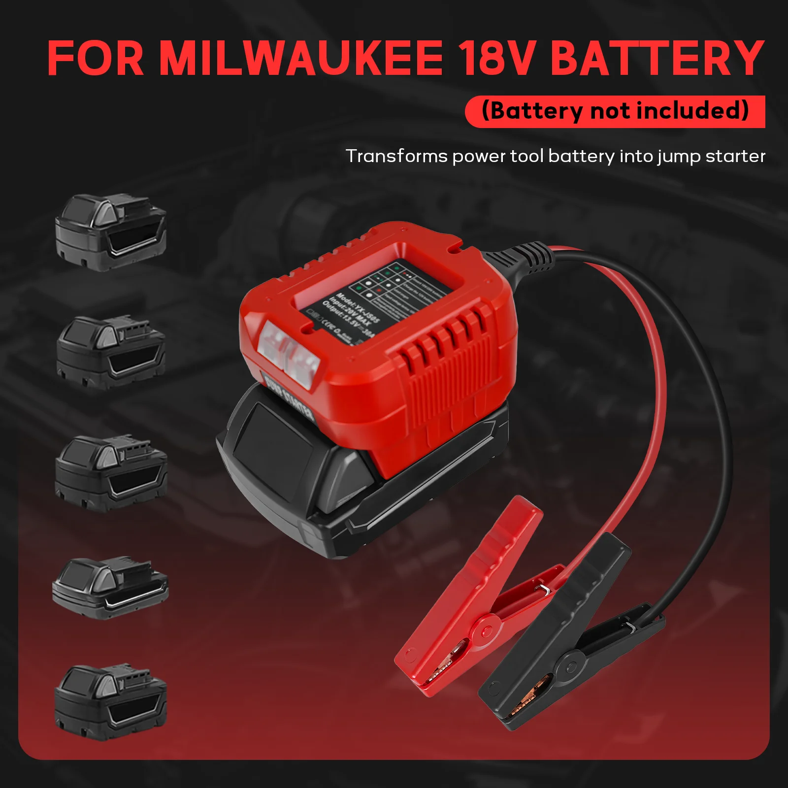 Jumper Cables with Clips for Milwaukee 18V Battery 10AWG Automotive Booster Cable for Jump Starting Car Using Tool Battery