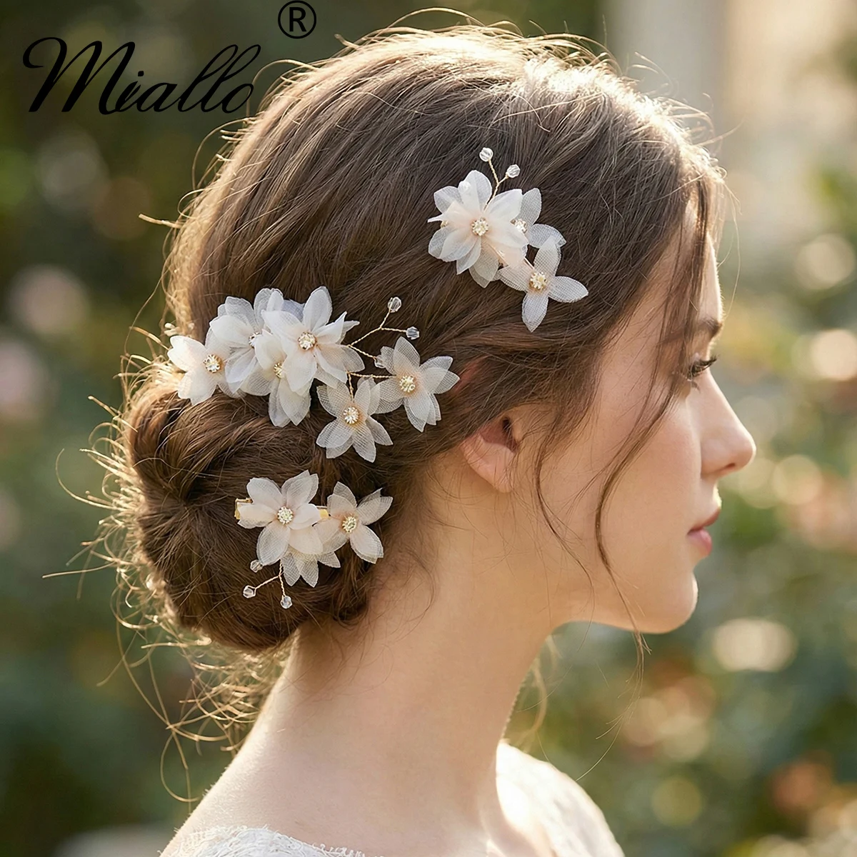 

Набор из 3 белых заколок для волос из органзы с цветами для невест, хрустальные цветочные заколки, бохо-украшения для волос для женщин, аксессуары для волос для девочек