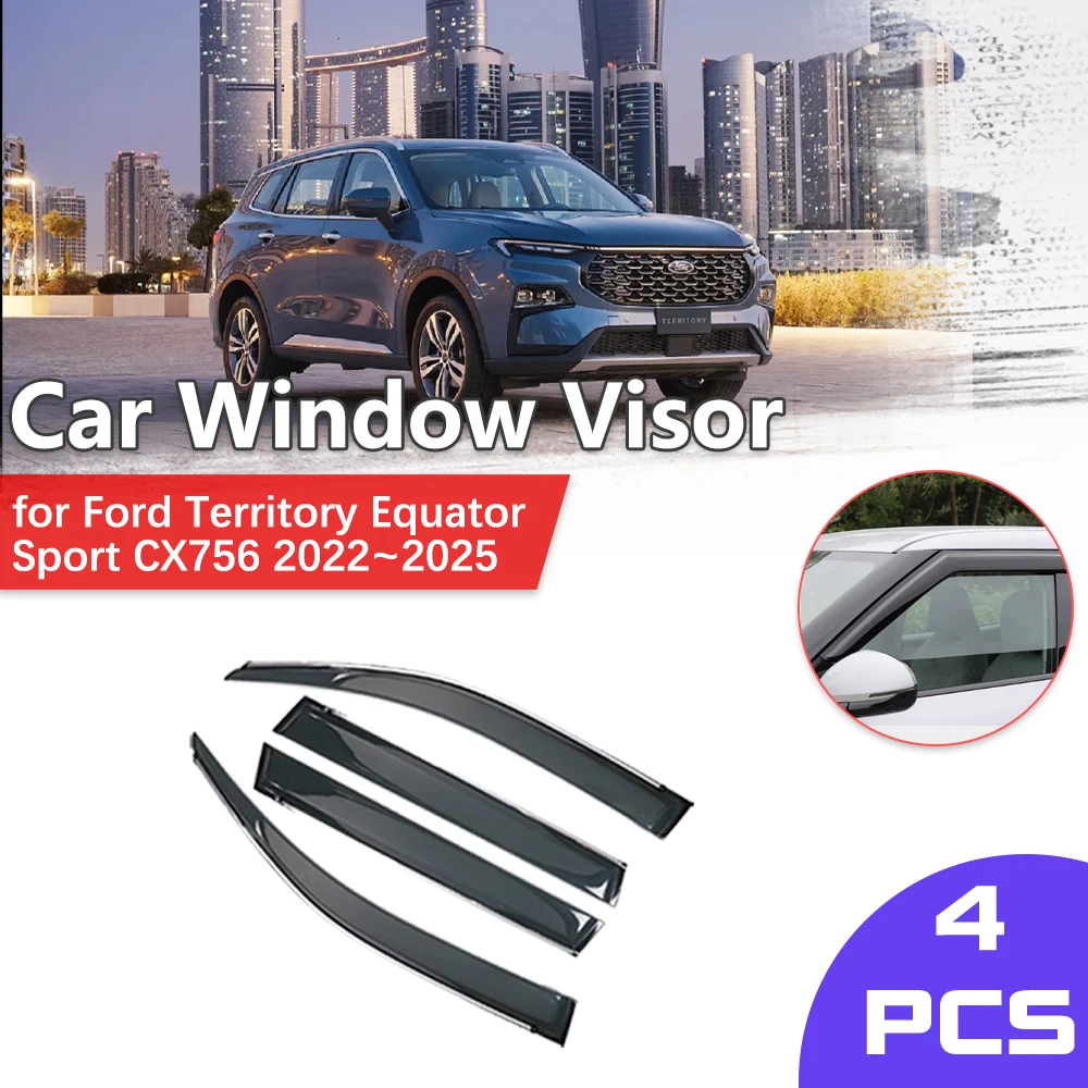 Window Visor for Ford Territory Equator Sport CX756 2022~2025 Rain Eyebrow Shelter Vent Awning Smoke Deflector Guard Accessories