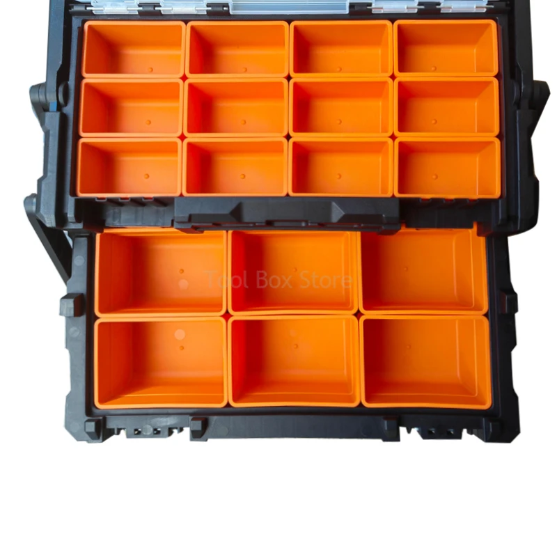 Portable Parts Storage Box Screws Organizer 2-layer Folding Tool Box Multi-grid Hardware Tool Storage Case Plastic Toolbox