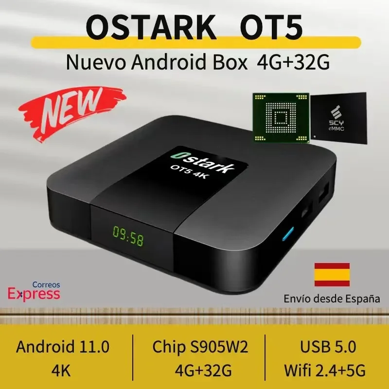 Ostark Ot+ Ultra Ot5 Ot3, Android Tv Box 11.0, 4G+32G, Tv Box Ultra 8K, Ethernet Multimedia Player, Wifi 2.4G+Wifi 5g, Av1, H265 Hevc, Stalker, Xtream, Youtube Shipping from Spain