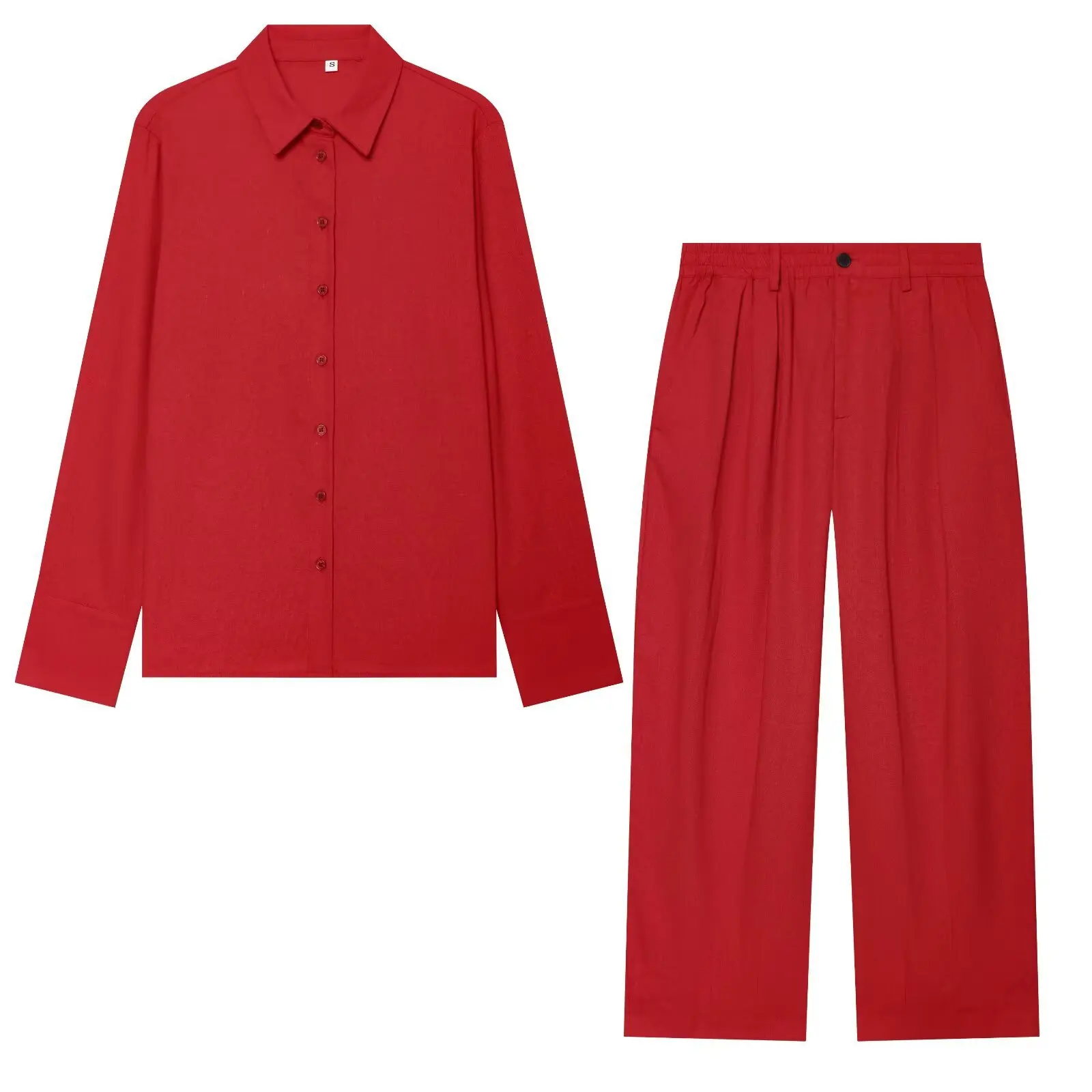 Old Money Minimalist 2 Piece Set Women Elegant Lapel Long Sleeve Shirt and High Waist Pleated Wide Leg Pants Suits 2026