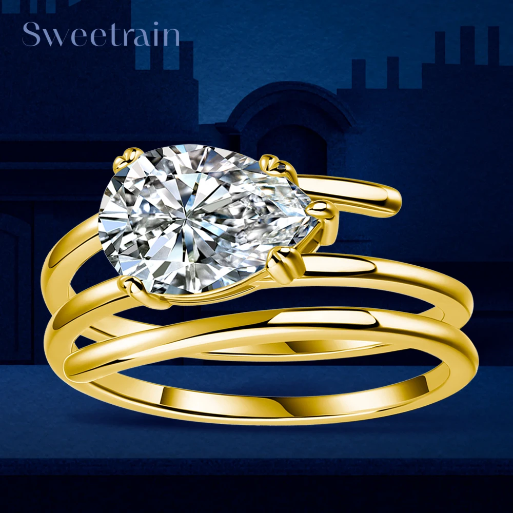 2CT Pear Cut Moissanite Solitaire Ring Women Wedding Lab Diamond Band Pure 925 Silver 100% Shani Abergel