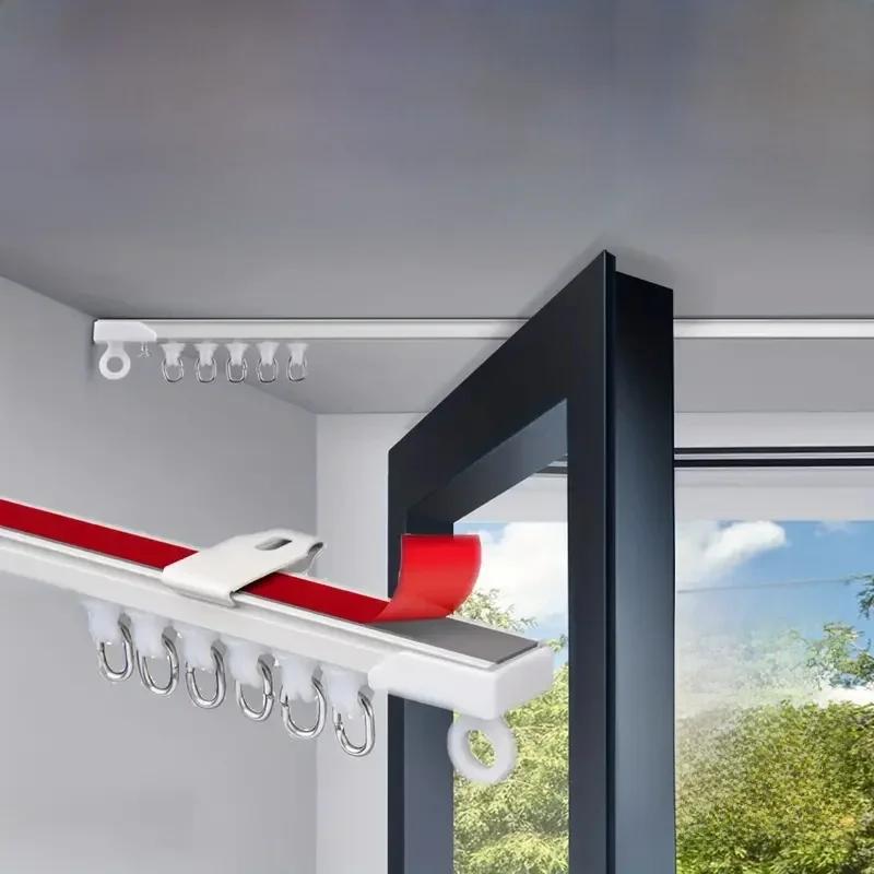 Selbstklebende oder perforierte Dual-Purpose-Vorhangschiene für Decken- oder Wandmontage, geräuschlose Nano-Vorhang-Gleitstange für Vorhänge und Cabi