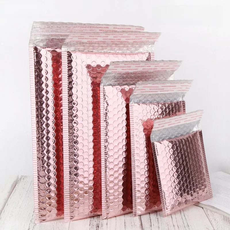 10 sztuk/partia różowe złoto metaliczne koperty bąbelkowe foliowe wyściełane torby aluminiowane torby pocztowe opakowanie na prezenty wyściełane koperty wysyłkowe — zdjęcie produktu 7