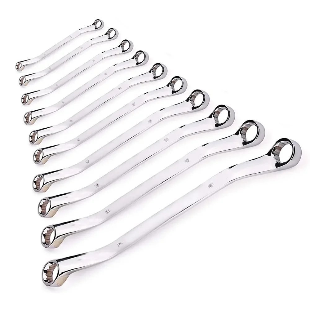 Jeu de clés d'extrémité de boîte décalée, 45 # Clés métriques à Double anneau longs HRC38-45 en acier au carbone à 45 degrés avec pochette roulante