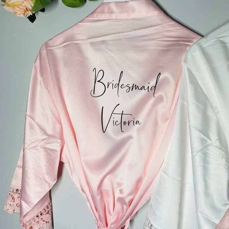 Sega Personalised Bride Kimono Wedding Bridesmaid Custom Lace Robes Bride to Be Dressing Gown Satin Silk Personalized Name Gifts