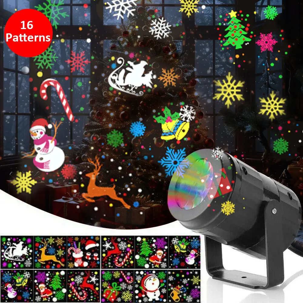 Christmas Snowflake Projector Light 16 Types Indoor Christmas Pattern LED Projection Lights for Home Xmas Holiday Parties Decor