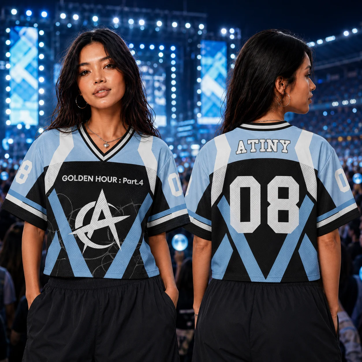 2026 ATEEZ ATINY Cropped Jersey T-Shirt Women Golden Hour Part.4 V-Neck Short Sleeve Crop Top Kpop Concert Fan Streetwear Tee