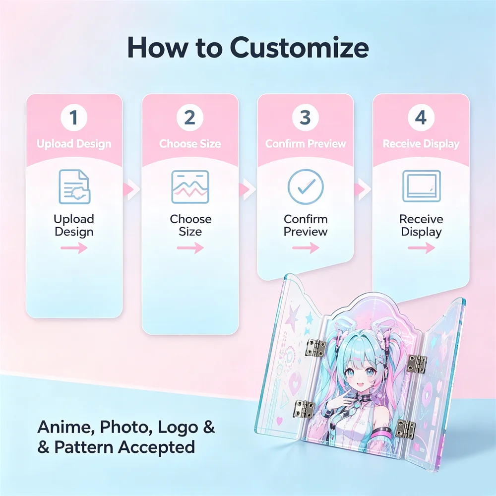 Customized Foldable 3 Panel Acrylic Screen Standee, Custom Image Anime Acrylic Fold Frame,