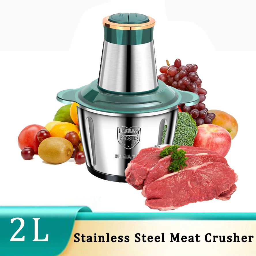 2L Electric Meat grain Food Processor Chopper Stainless Steel Kitchen Machines vegtable Chopper Slicer Machine Home Grinder