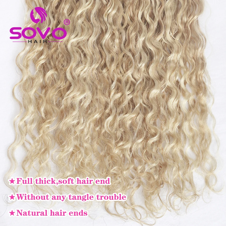 SOVO-Micro Loop Extensões de Cabelo Humano, Onda De Água, Natural Micro Beads, Anéis Europeus, Destaque Balayage, Loiro, 50 Vertentes