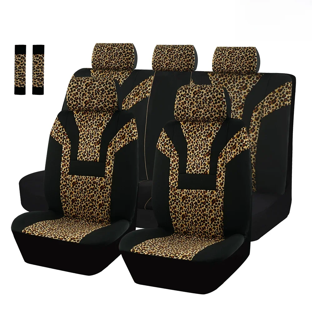 AUTO PLUS Leopard pokrowce na siedzenia samochodowe Seat Protect wnętrze samochodu, kompatybilny z poduszką powietrzną, uniwersalny pasuje do samochodów, SUV, ciężarówek, pełny zestaw — zdjęcie 2