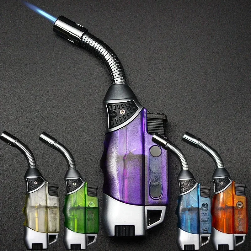 Briquet à gaz butane flexible coupe-vent corps transparent torche turbo de soudage en métal haute puissance, briquet inhabituel cadeau pour hommes
