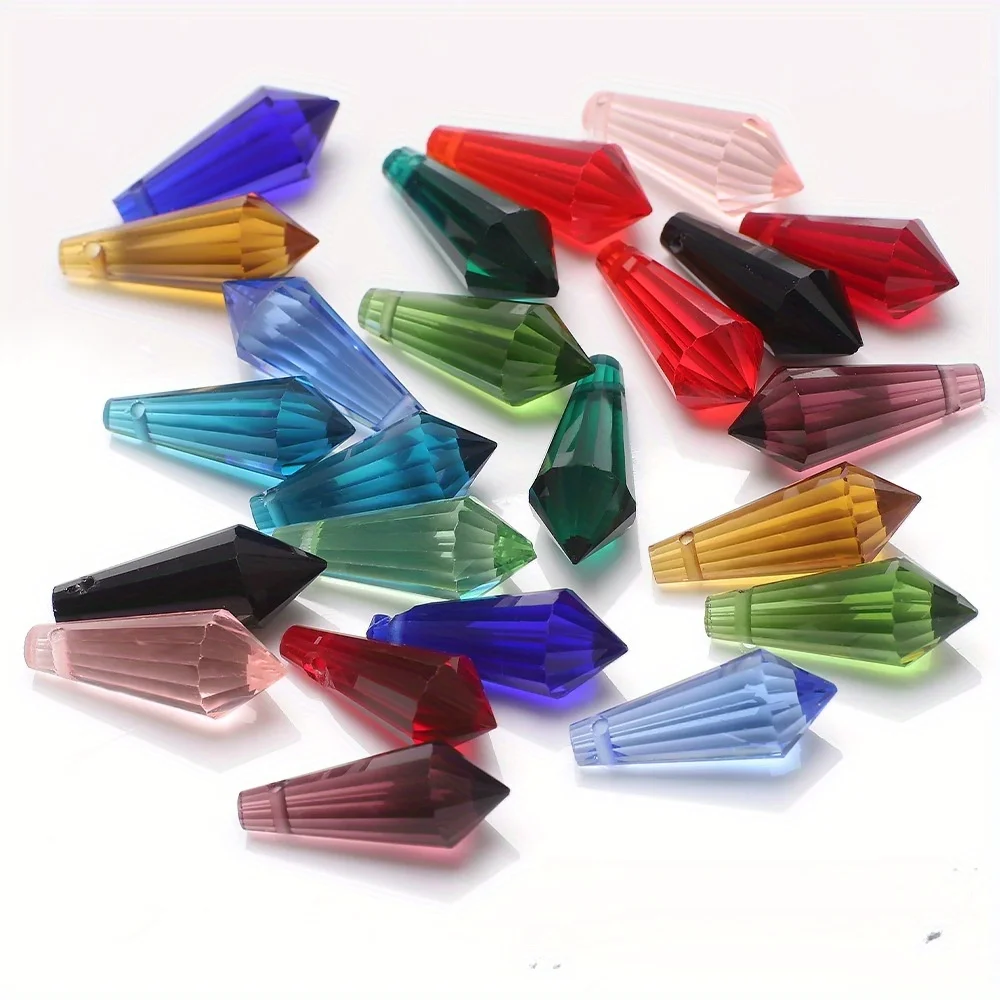 20 قطعة ألوان 20 مللي متر خرز مخروطي كريستالي زجاجي ، خرز قطرة جليدية لصنع المجوهرات بنفسك ، خرز مدبب زجاجي في صينية تخزين #6