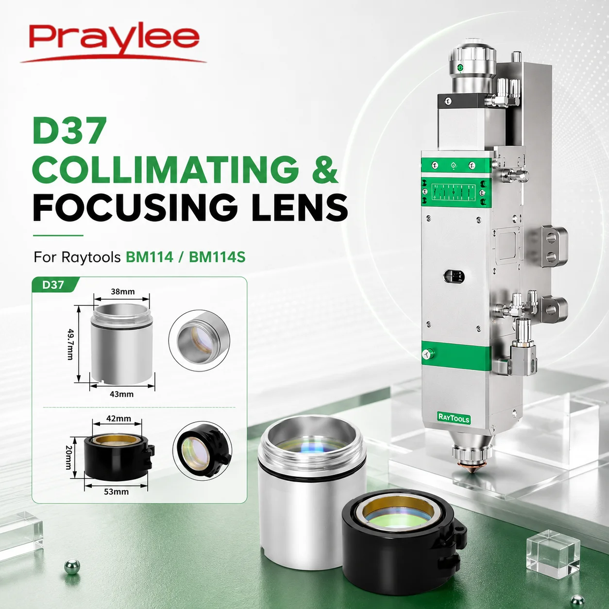 Raytools Original BM114 D37 CL100 FL150 FL200 6kw Collimating Focusing Lens Assembly With Holder Fiber Laser Cutting Head